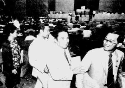 Walking out from the floor of the National Assembly just before the assembly proclaimed President Ferdinand Marcos winner of the February 7 election. Photo taken from the Official Gazette of the Republic of the Philippines.